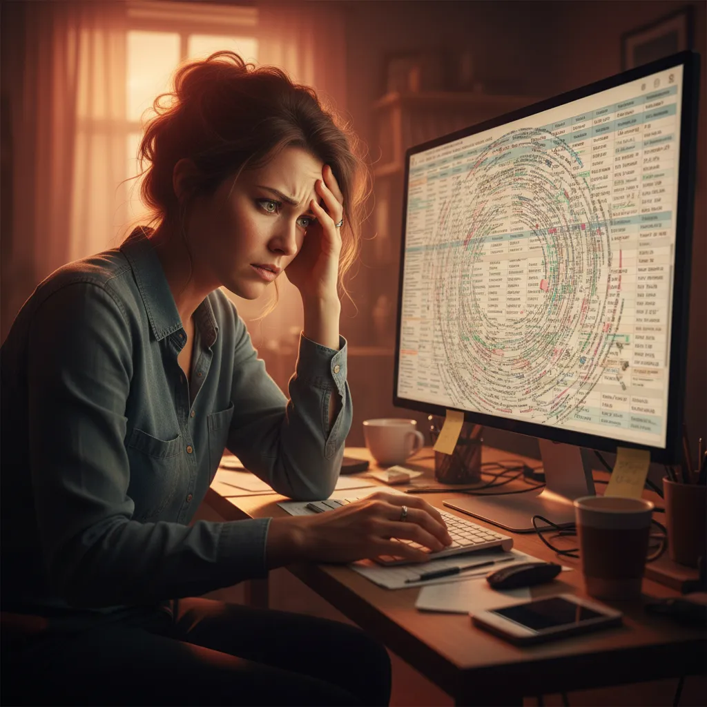 Overwhelmed founder facing a 30-tool listicle comparison with no clear path forward