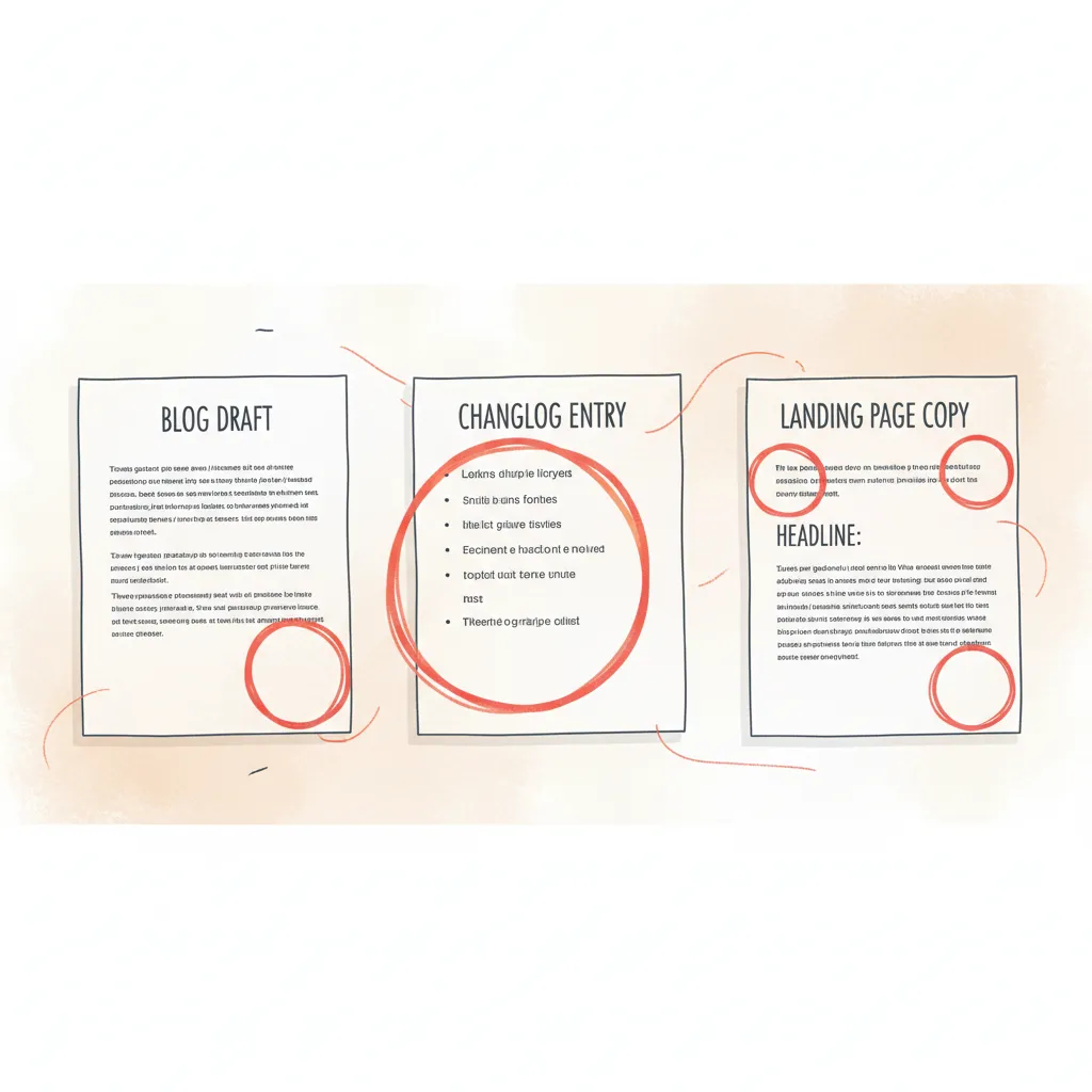 Three disconnected rewritten pieces lacking internal links and SEO structure, showing why free rewriting alone falls short.